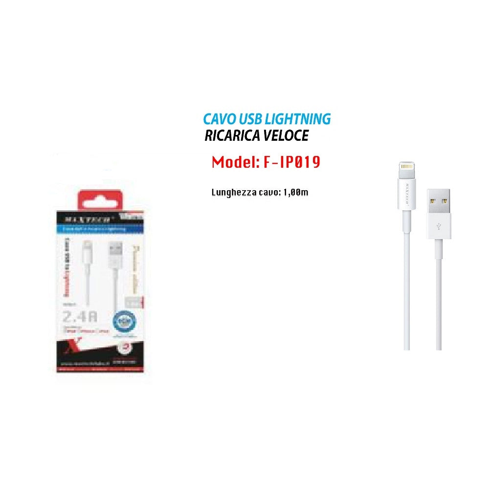 Trade Shop - Cavo Usb Dati E Ricarica Per Iphone Ipod Ipad Lightning A Usb 1mt Maxtech F-ip019 -
