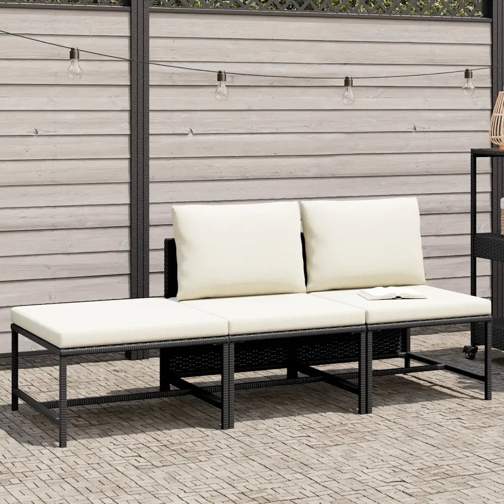 Set Divani da Giardino 3 pz con Cuscini in Polyrattan Nero cod mxl 70682