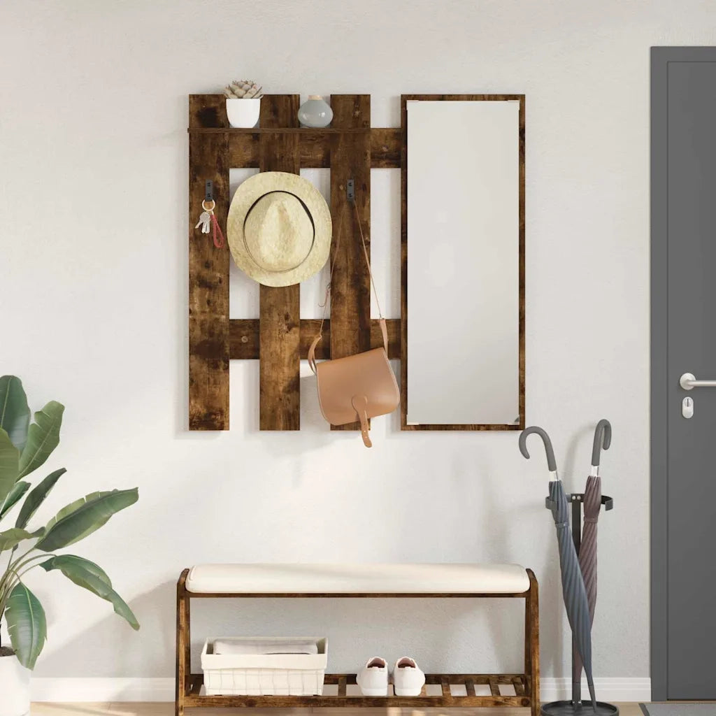 Appendiabiti a muro con specchio-Attaccapanni con specchio Rovere fum¨¦ 100 x 10 x 100 cm
