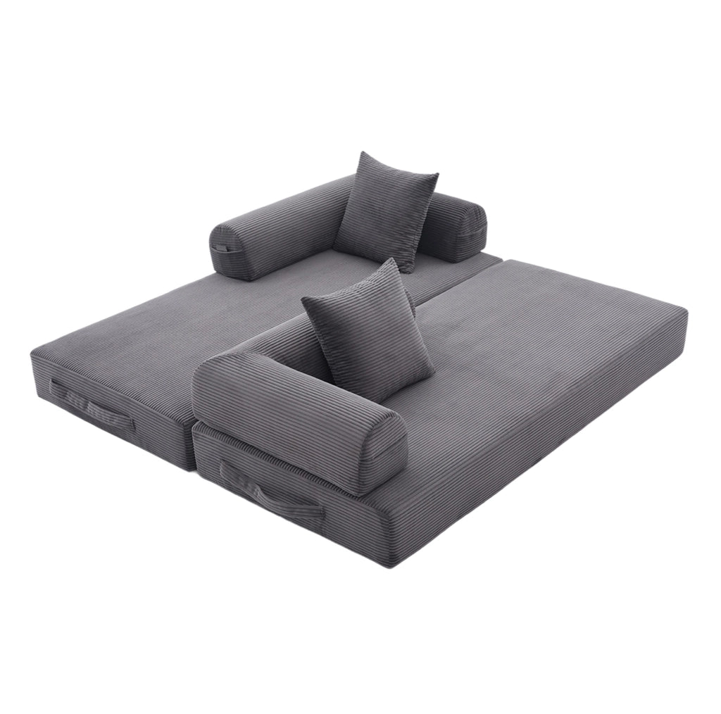 Divano modulare 200x94x67 cm in velluto a coste grigio scuro con 3 cuscini