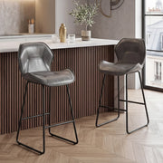 SGABELLO BAR Set da 2 pezzi in similpelle grigia con schienale e poggiapiedi