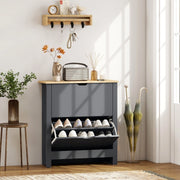 Scarpiera con 2 ante ribaltabili, per ingresso e camera da letto, in legno, grigio scuro, 72 × 26 × 80 cm