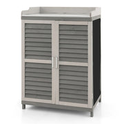 Armadietto da esterno in legno di abete con 2 ante magnetiche, 1 ripiano e piano in metallo placcato 67x47x100 cm Grigio-Casette da giardino