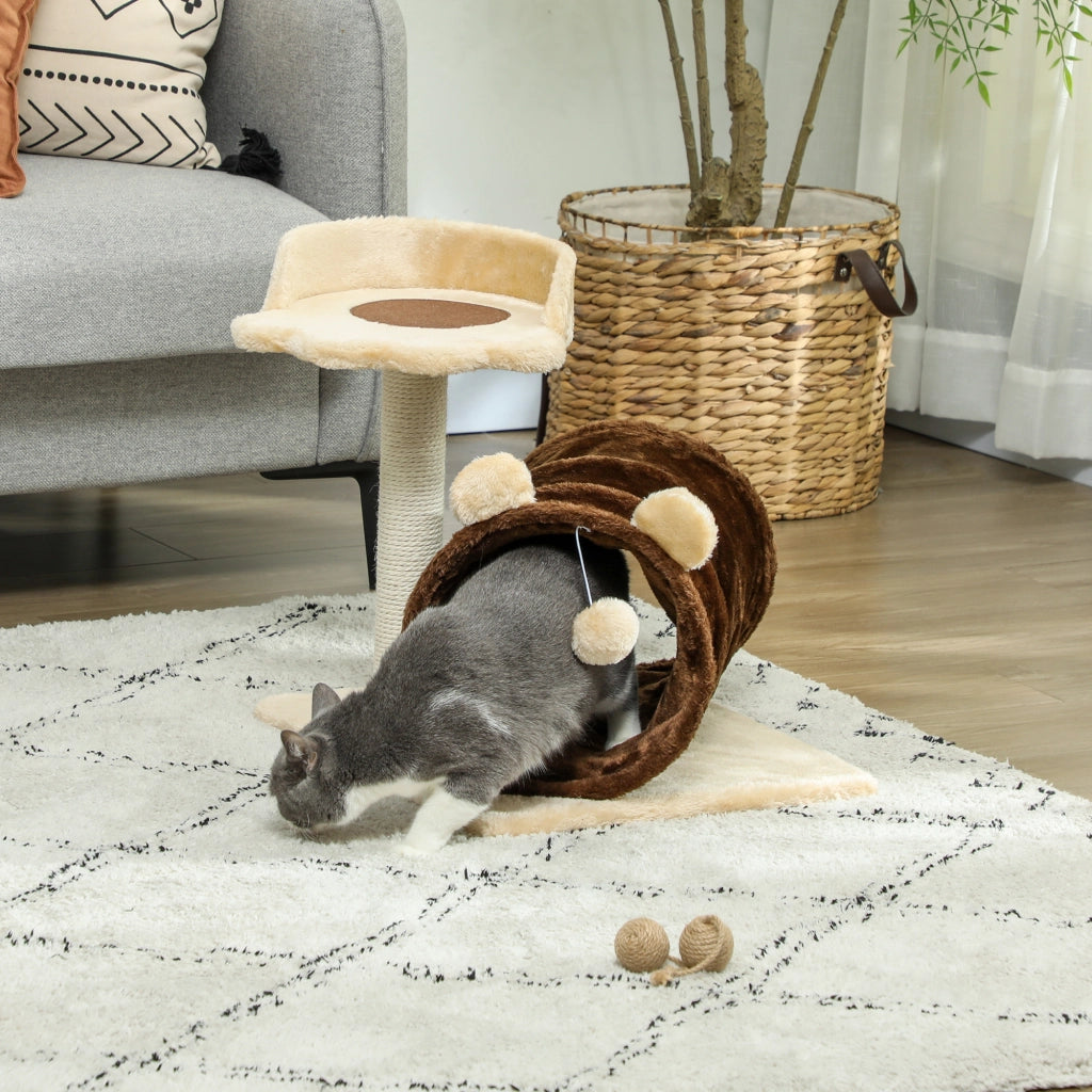 Albero tiragraffi per gatti con tunnel, nido e piattaforme ¨C zephmum ¨C marrone scuro, 47 cm
