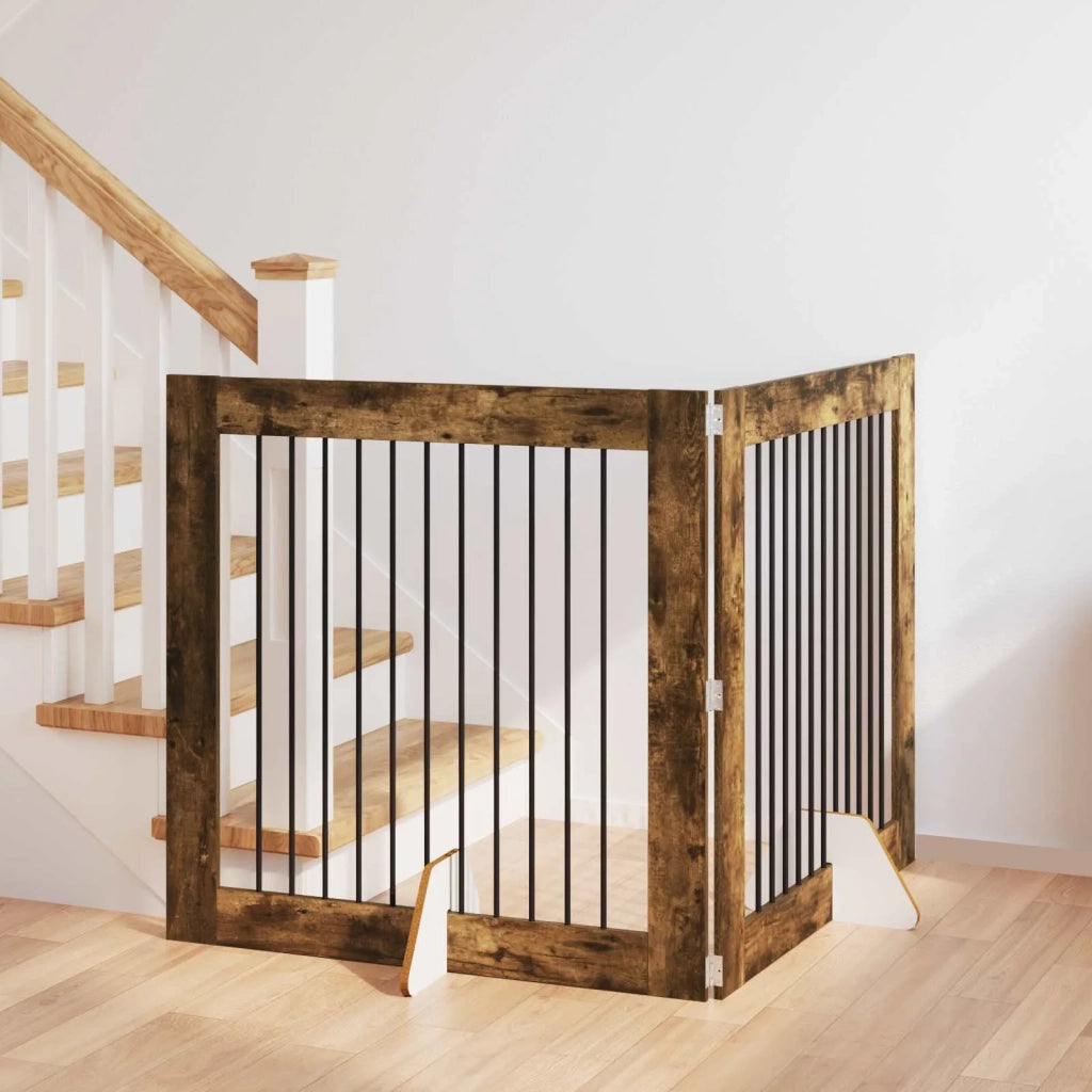 Cancello per cani con supporti 2 pcs Rovere Fumo 100 x 100 cm