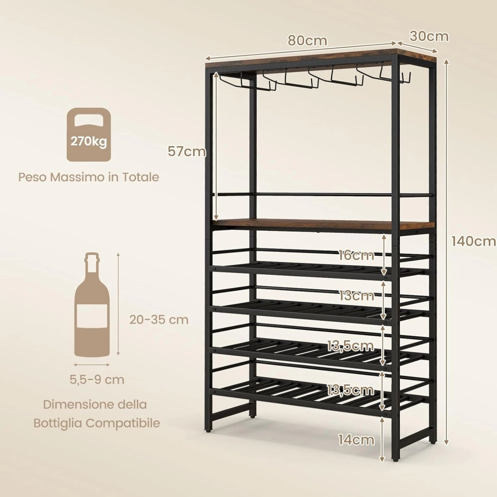 Portabottiglie per Vino Industriale da Pavimento con 4 Livelli, Cremagliera per Vino Indipendente, Scaffale per Bottiglie di Vino per Cucina, Sala da Pranzo