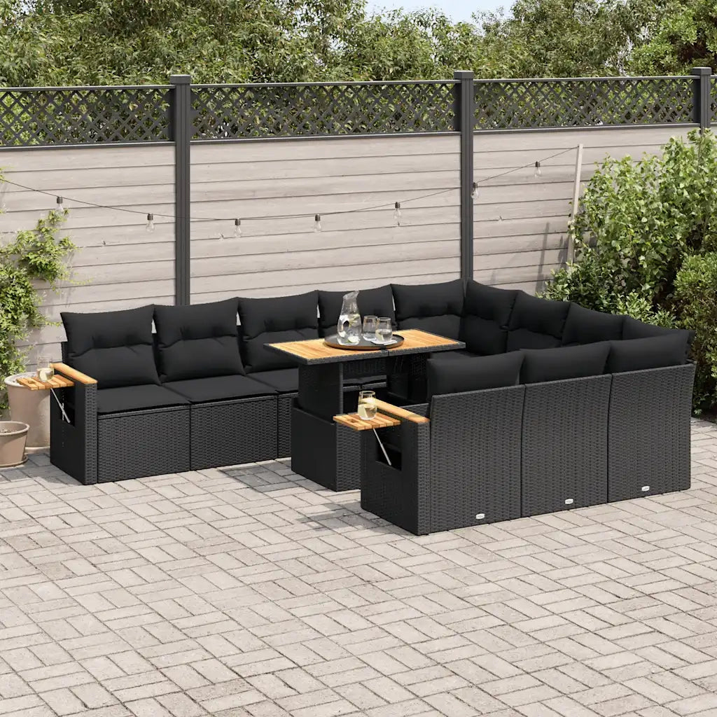 Set Divani da Giardino 11 pz con Cuscini Polyrattan Acacia Nero 3327646