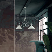 Bilanciere Country Chic 2 Luci Ferro Battuto e Vetro Bianco e Argento Serie Atene
