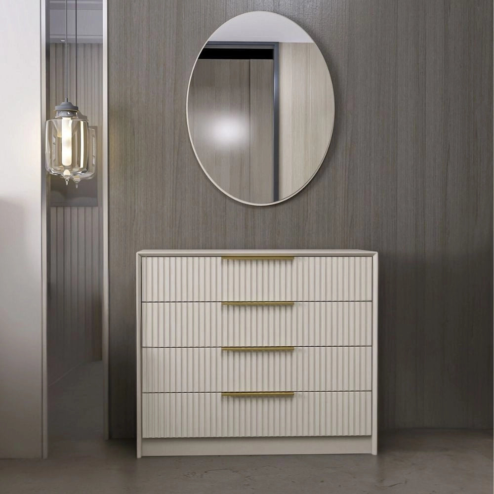 Cassettiera 4 cassetti con specchio Kale cashmere effetto cannettato 100x45x85H