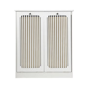 Mobile contenitore per biancheria con 2 vani e frontale a lamelle - bagno - MDF bianco