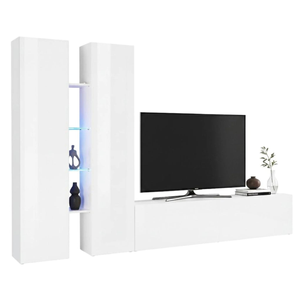 Fabiano, Parete Attrezzata 12 Ripiani Made in Italy, 30x280x180h cm Bianco Lucido