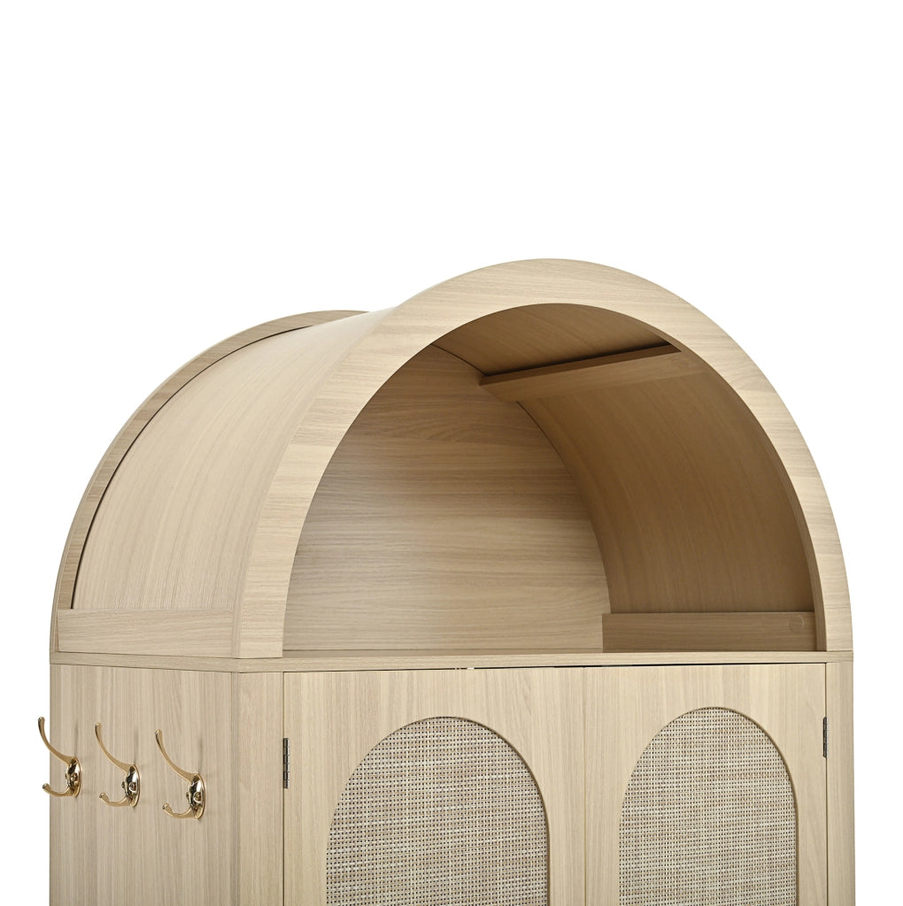 Sideboard 80x40x180 cm con ripiani aperti e doppi cassetti in MDF rovere