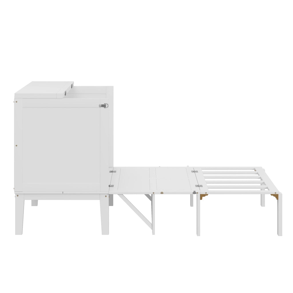 OKWISH Letto a scomparsa 90×200 cm, Letto Singolo con larghezza da chiuso 70 cm e vani portaoggetti, senza Materasso, in Legno, Bianco