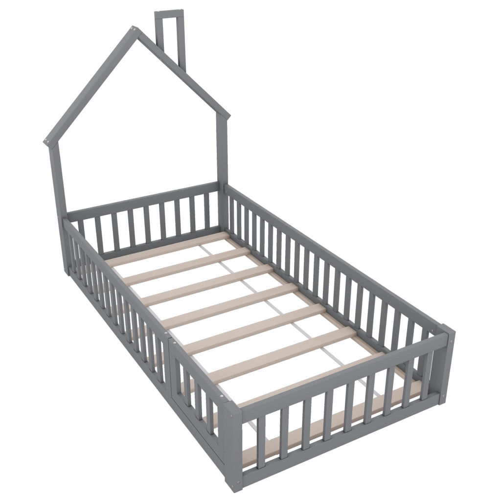Letto casa bambini 90x200 cm; design camino; legno e MDF; grigio (Senza materasso)