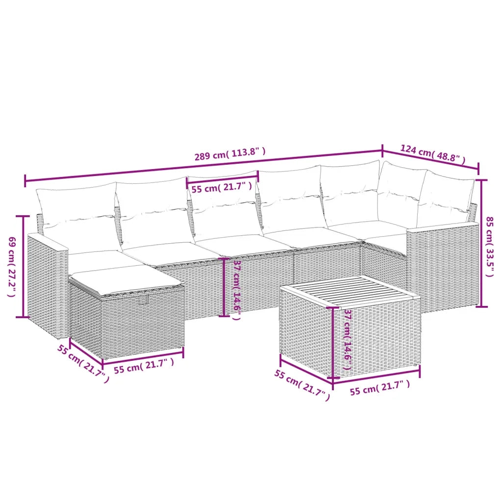 Set Divano da Giardino 8 pz con Cuscini Grigio in Polyrattan 3265323