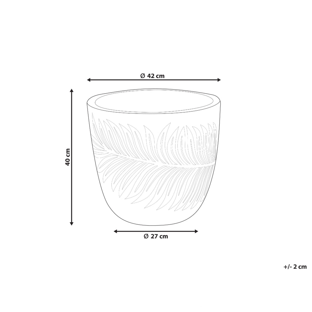 Vaso per piante da esterno in fibra di argilla grigio 42 x 42 x 40 cm Vaso rotondo resistente alle UC Motivo a foglie tradizionale