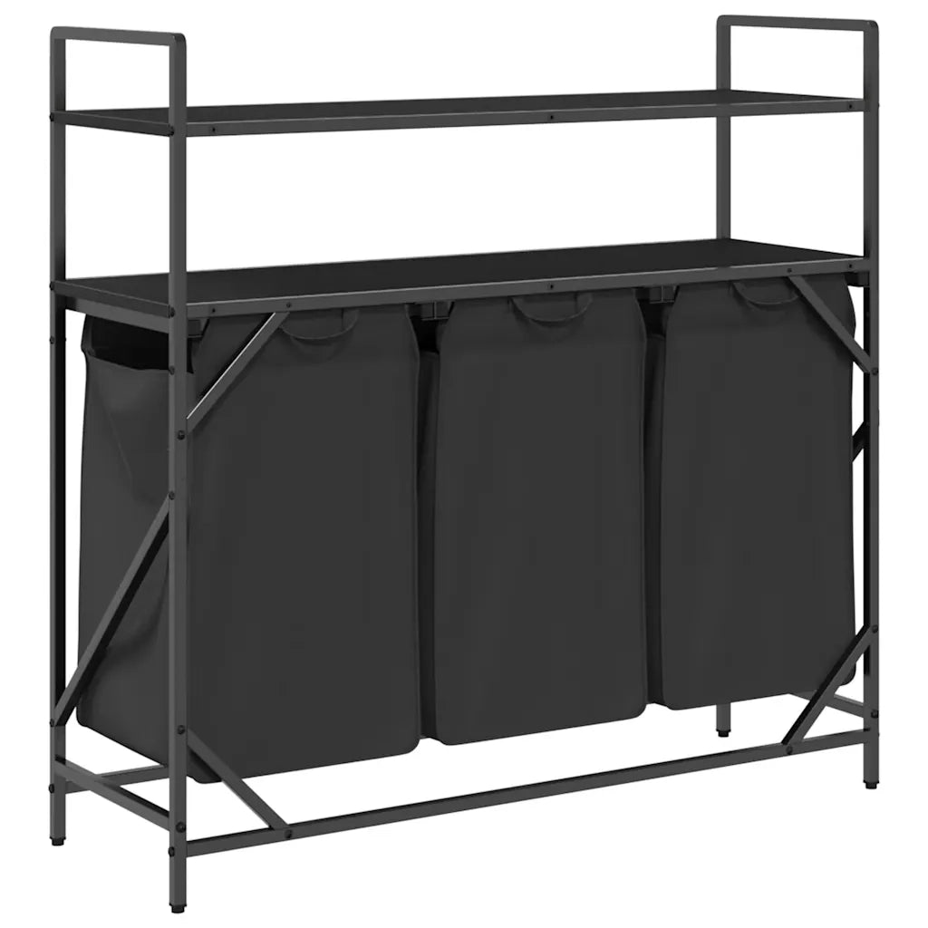 Cesto Portabiancheria 3 Scomparti con Ripiani Rovere Nero CFW6258898