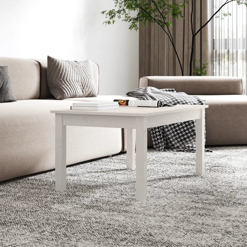 Tavolino da Salotto Bianco 80x50x40 cm Legno Massello di Pino 814280