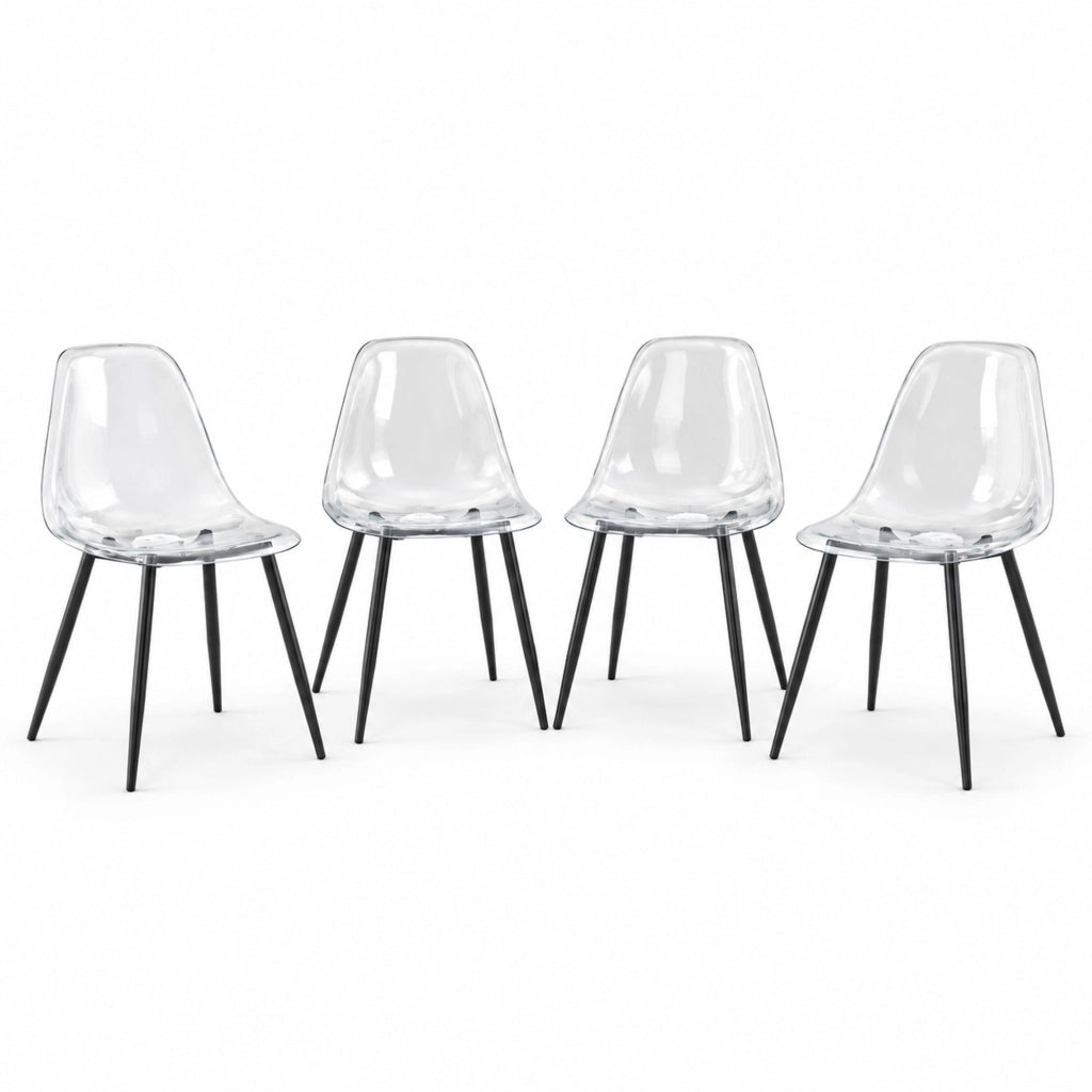 Set di 4 sedie da pranzo trasparenti con gambe nere