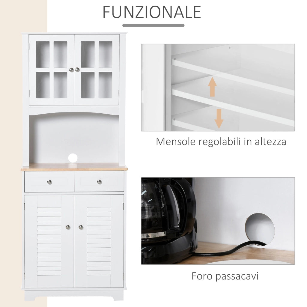 Easycomfort Credenza Alta per Cucina, Mobile Buffet in Legno Bianco, Armadio Dispensa in Stile Classico, Bianco, 68x39.5x170cm
