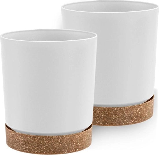 Set di due vasi decorativi per piante in plastica con coperchio per grandi e piccole piante, set di due vasi per erbe in plastica bianca con coperchio, larghezza 18 cm