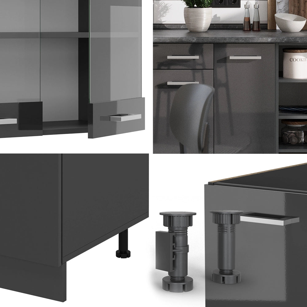 Vicco Cucina componibile Antracite lucido/antracite 240 cm , PL Marmo