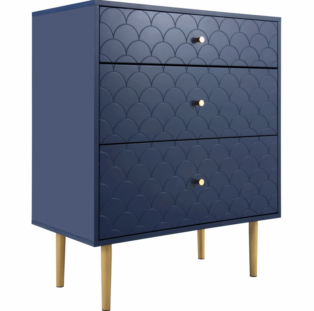 Cassettiera a 3 cassetti 75x40x89 cm in truciolare e metallo; blu navy
