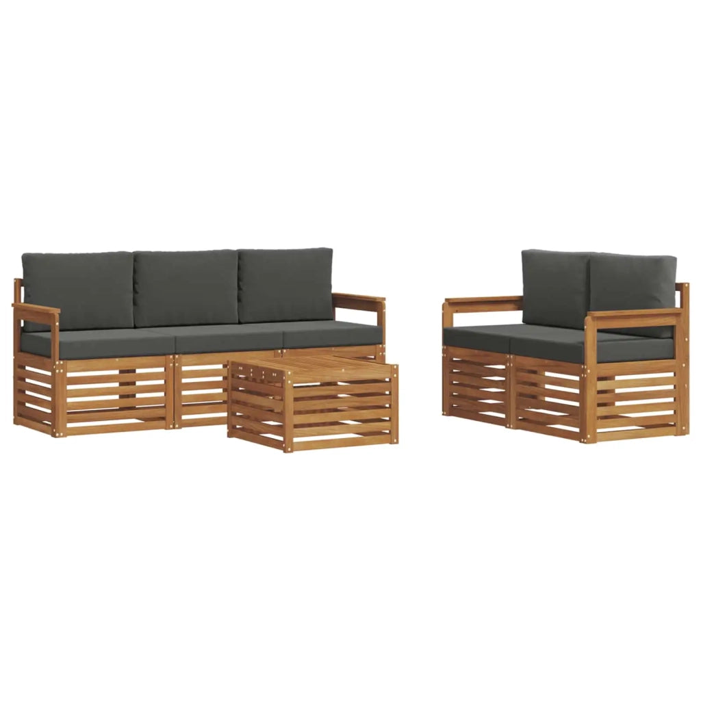 Set divani 6 pcs Naturale e Antracite Legno di Acacia Massello