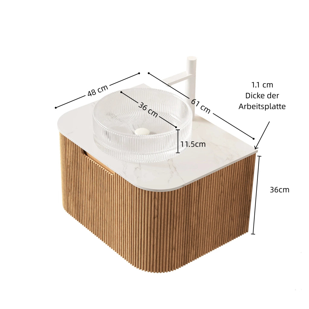 Mobile sottolavabo da bagno con lavabo rotondo in vetro, 1 cassetto e vani contenitore, in compensato, bianco, 61 × 48 × 48,6 cm