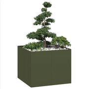 Fioriera-Vaso-Contenitore per Piante Verde Oliva 100x100x80 cm in Acciaio