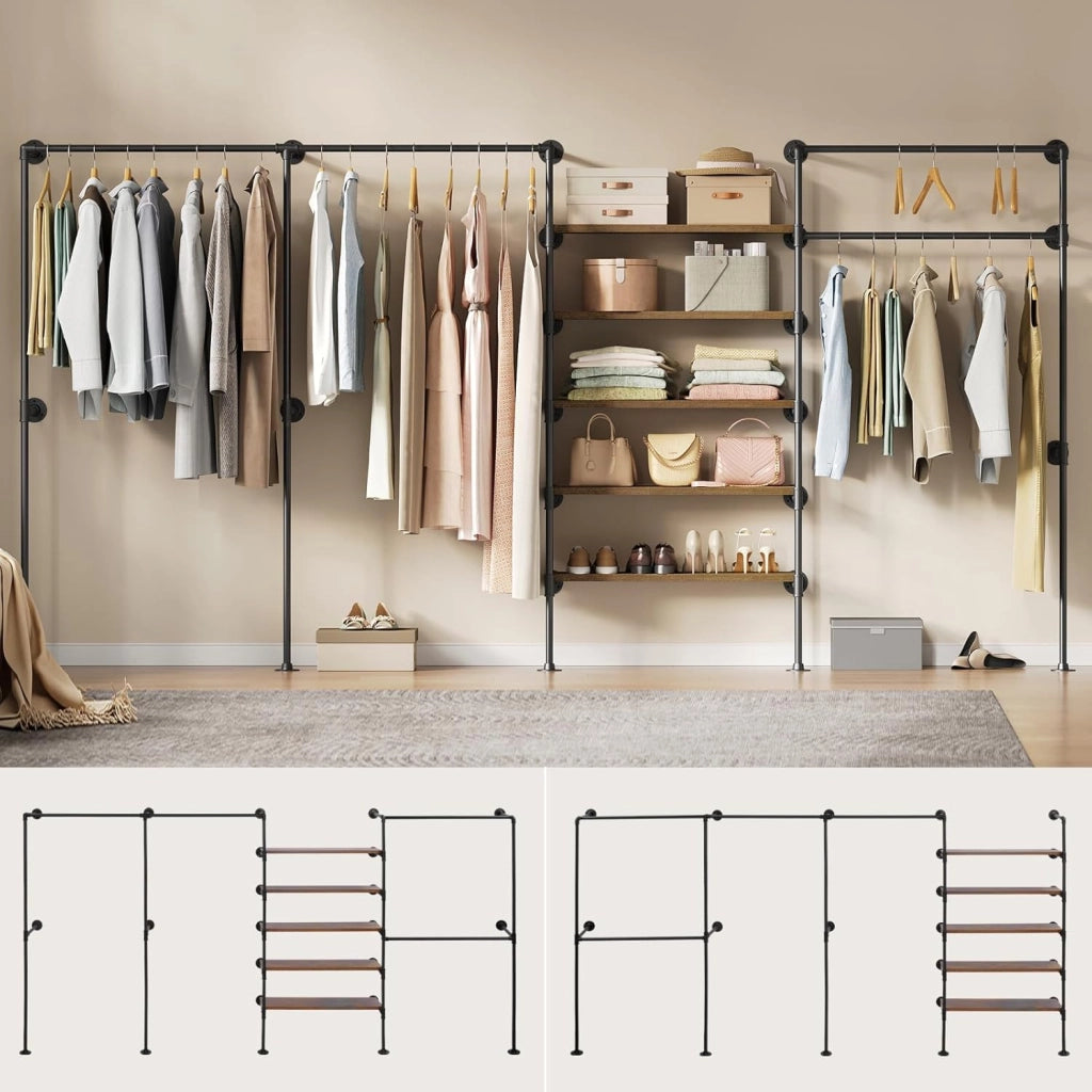Appendiabiti da Parete, Attaccapanni da Muro Metallico con Design Aperto, Stile Vintage, Nero + Marrone Rustico