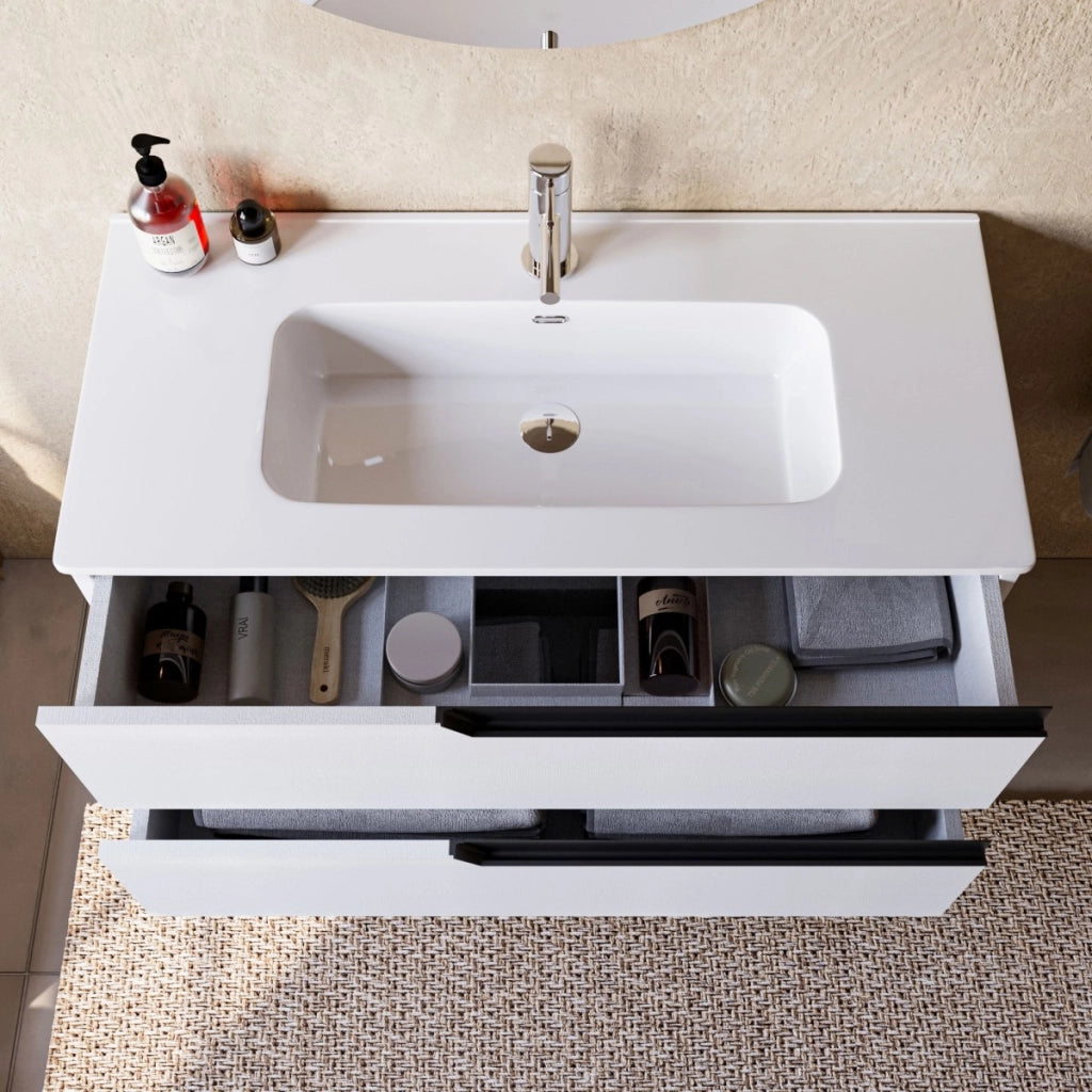 Mobile bagno 80cm sospeso bianco porcellana - jaguar, selezione accessori senza specchio