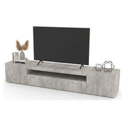 Mobile da soggiorno Porta Amore, Made in Italy, Supporto per Amore da salotto a 3 ante e ripiani, cm 200x40h37, Cemento, con luce LED blu