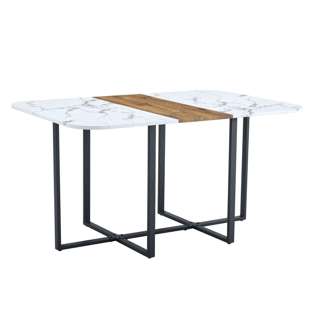 Tavolo da pranzo in MDF con base in metallo, stile moderno, per soggiorno e sala da pranzo, legno naturale scuro