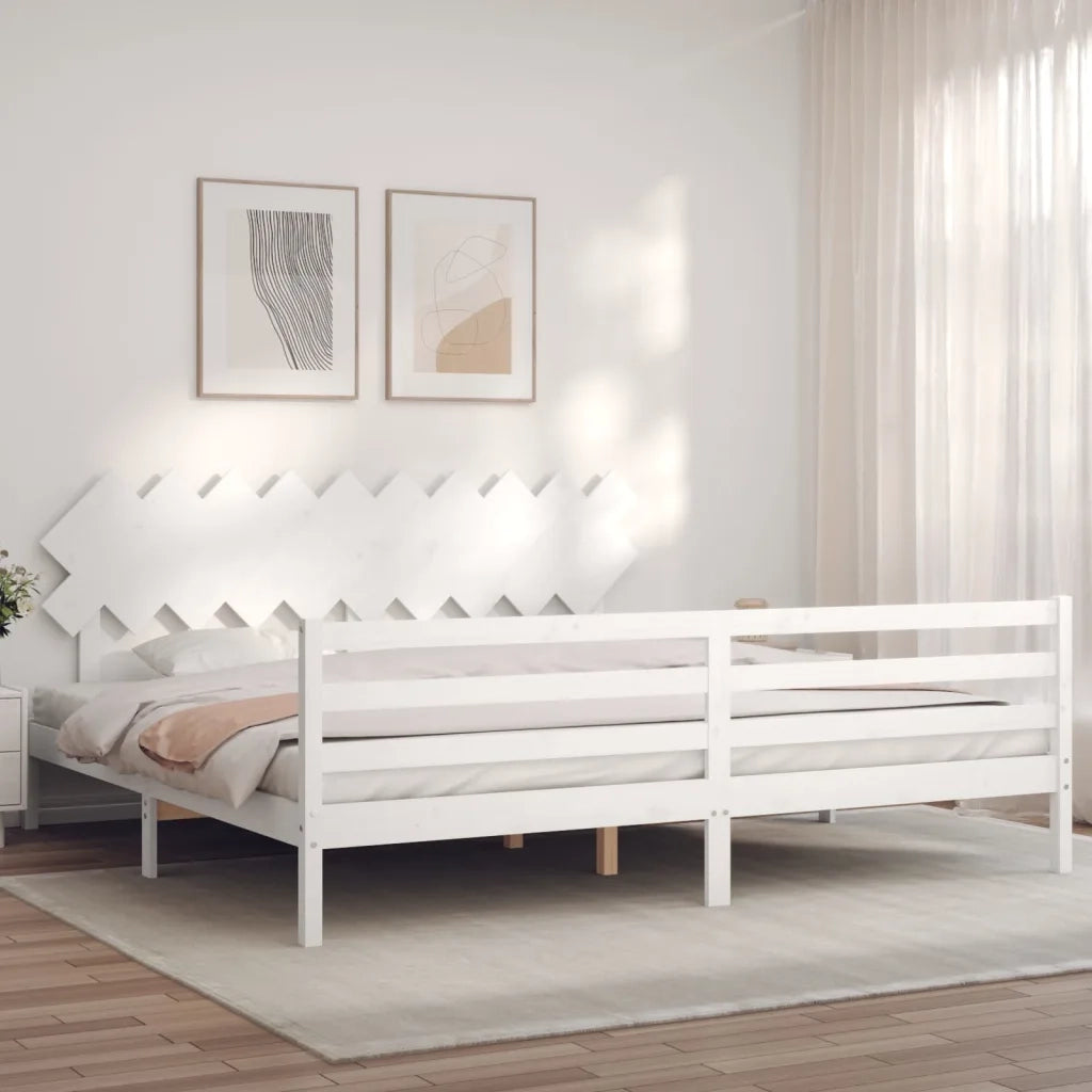 Giroletto con Testiera Bianco 200x200 cm in Legno Massellocod mxl 77054