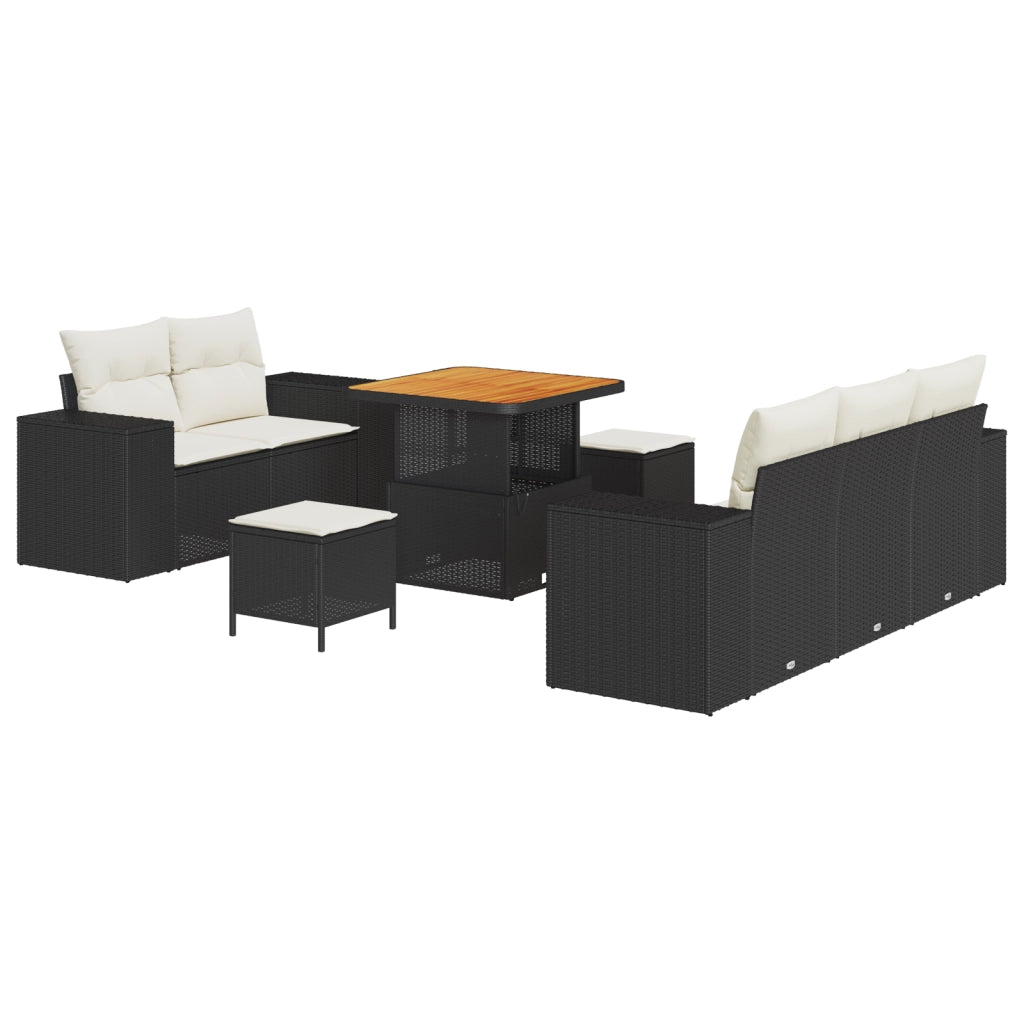Set Divano da Giardino di 8 Pezzi con Cuscini in Polyrattan Nero Acacia