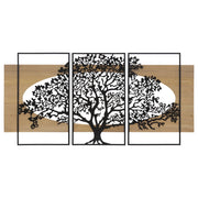 Pannello da muro Tree Albero della Vita in ferro e legno, set 3 pezzi 176x90 cm