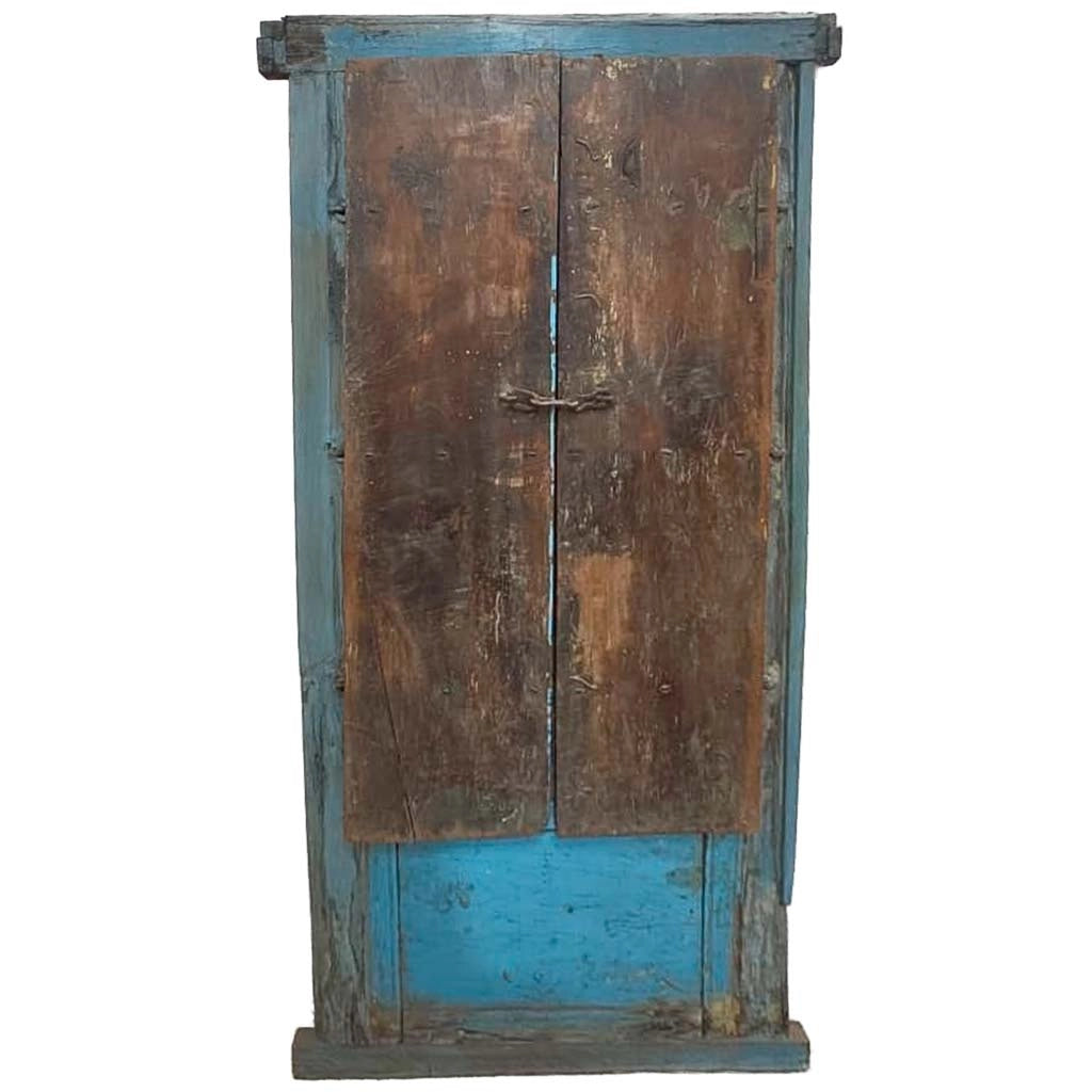 Finestra in legno con finitura artigianale blu, 181x8x166h cm