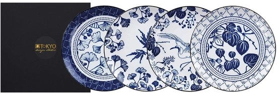 Set di piatti 4 pezzi Tokyo design, ceramica asiatica, fiori giapponesi, Ø 16 cm, altezza 2 cm, con confezione regalo