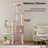 Fudajo Albero tiragraffi Ciliegia 162cm Rosa Con sisal, casetta per gatti e cucce