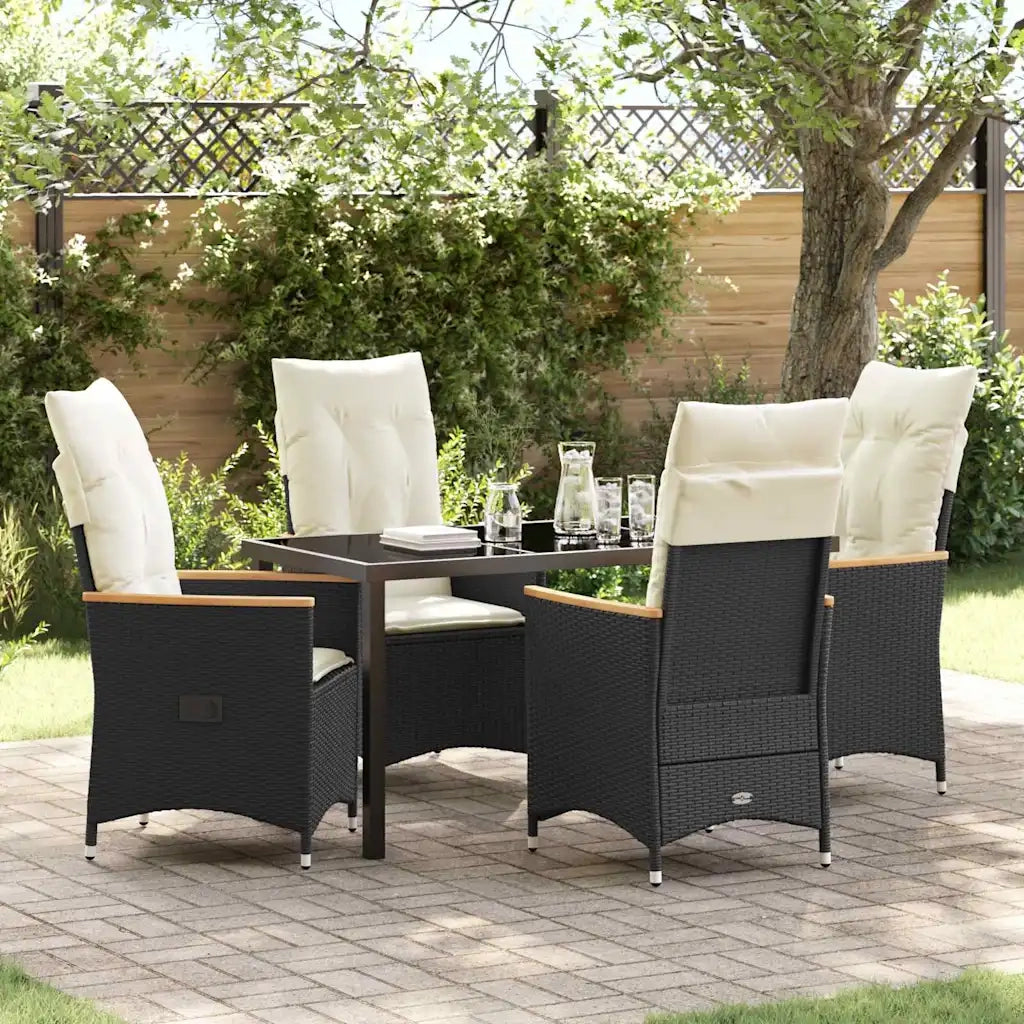 Set da Pranzo per Giardino con cuscino 5 pcs Nero polyrattan