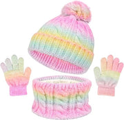 Set estivo invernale 3 in 1 - Cappello, sciarpa e guanti - Inverno - Cappello invernale caldo - Guanti - Sciarpa rotonda - Piumino imbottito e rivestito con fleece - Cappello a un solo strato - Adatto a bambini di 1-10 anni - Giallo chiaro