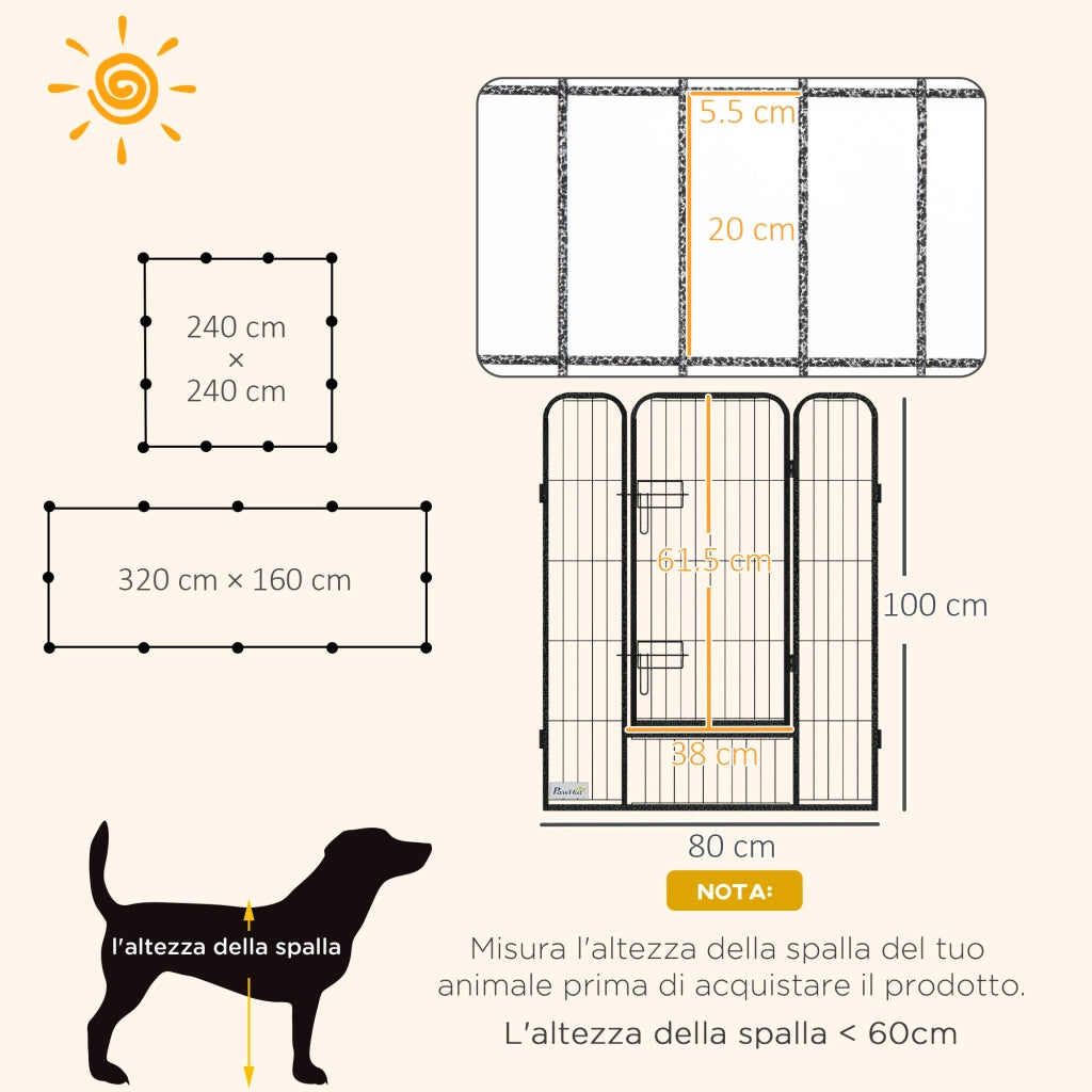 Recinto per Cani Modulabile a 12 Pannelli ¨C Zephmum ¨C Grigio 80x100 cm Pieghevole