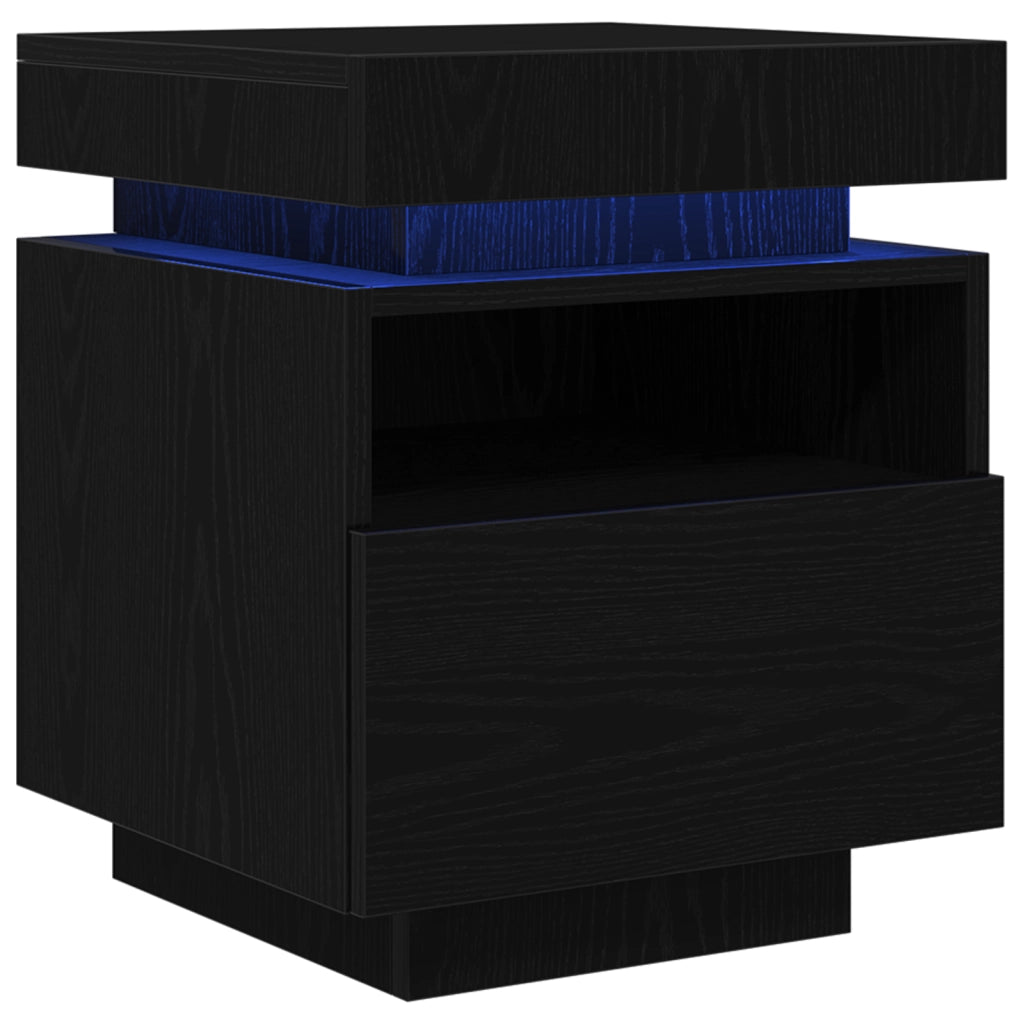 Comodino  con luci LED 2 pezzi Nero Rovere 40x39x48,5 cm