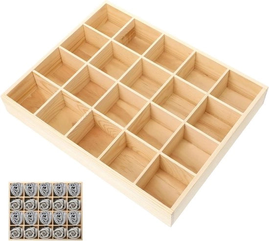 Cassetto di Stoccaggio in Legno con 20 Scatole - Organizzatore di Caricamento per Calze, Intimo e Diversi Articoli