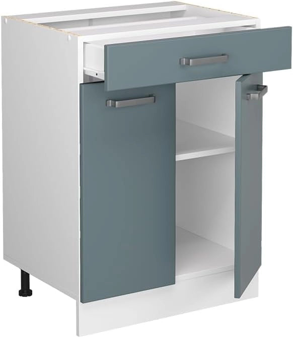 Mobiletto base per cucina R-Line, Grigio-blu, 60 cm con cassetto, senza piano di lavoro, per la libera combinazione all'interno di sistemi cucina modulari