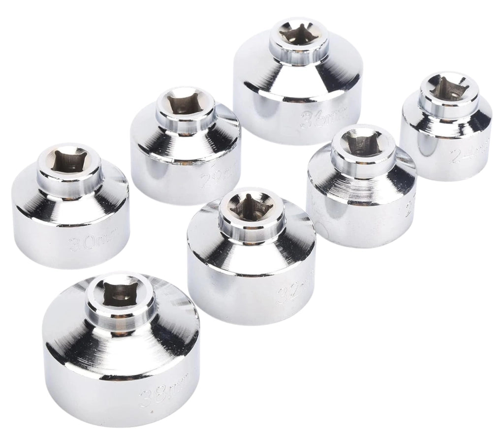 Set Kit di Chiavi a tazza per Filtro Olio 7 Pz Per Chiave a Cricchetto 24-38mm