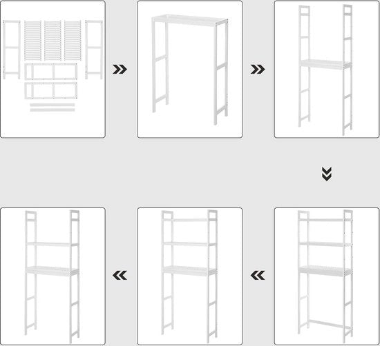 Scaffale di archiviazione per bagno, sopra lavatrice e toilette