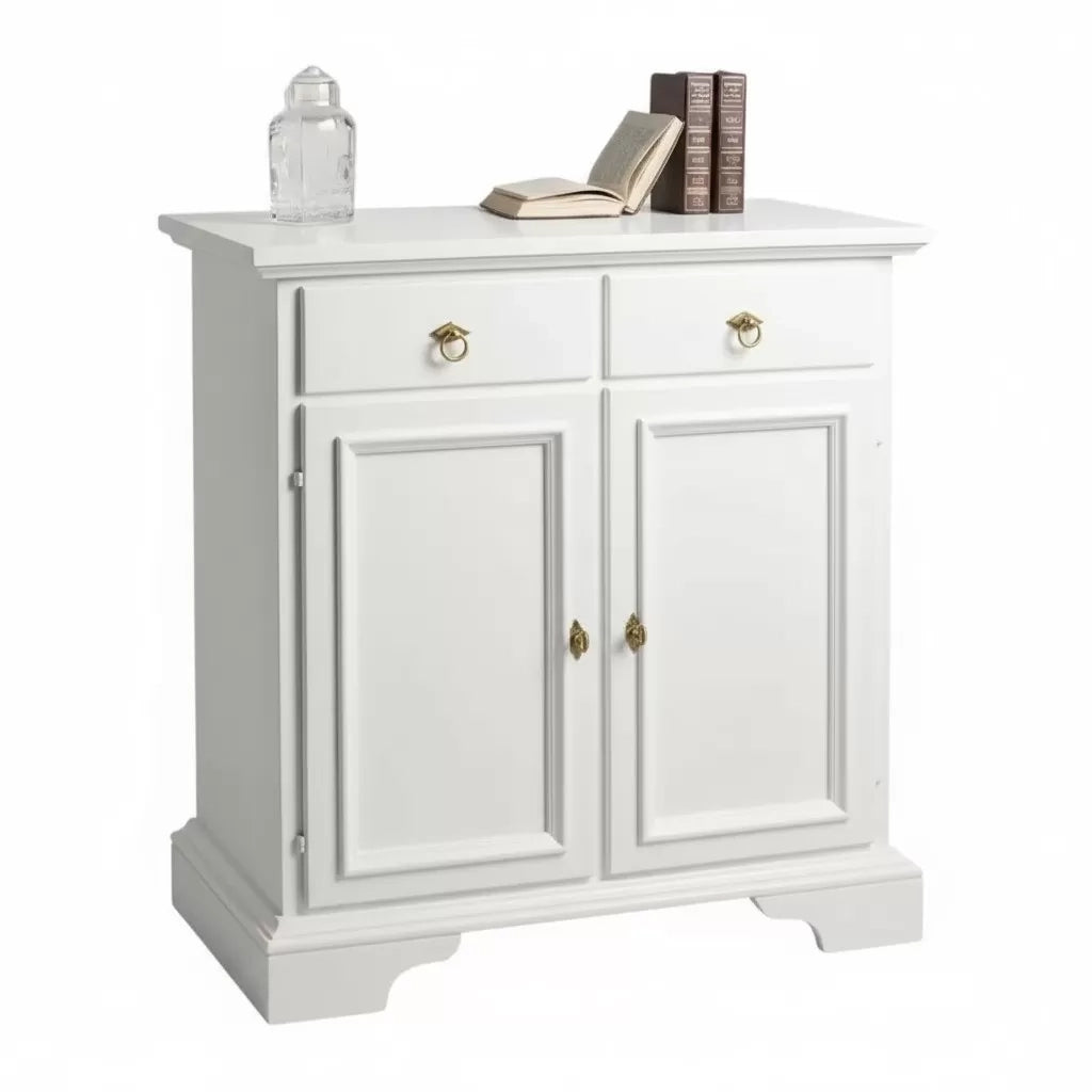 Credenza 2 ante 2 cassetti arte povera legno massello bianco 90x40x94 - Mobili 2G