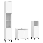 Set Mobili da Bagno | Armadio da bagno 3 pz Bianco in Legno Multistrato